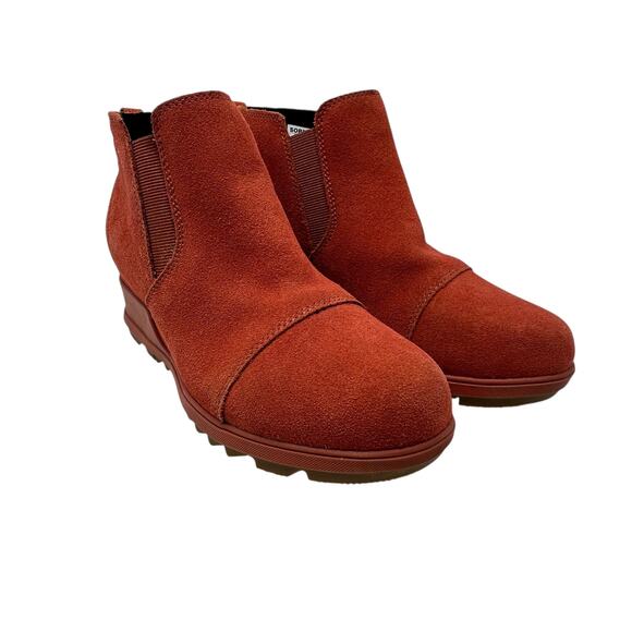 Sorel Evie Booties Boots Pull-On Wedge Heel  Waterproof Suede Red Size US 8 - Picture 5 of 13